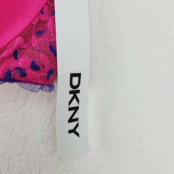 DKNY Push Up Bra Pink With Purple Ruffled Mesh Lace 36B NWT Padded Underwire - Picture 7 of 11